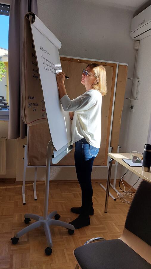 Trainerin schreibt am Flipchart